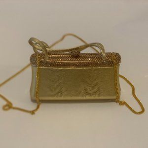 Gold Oroton Handbag with optional chain strap and rhinestone trim